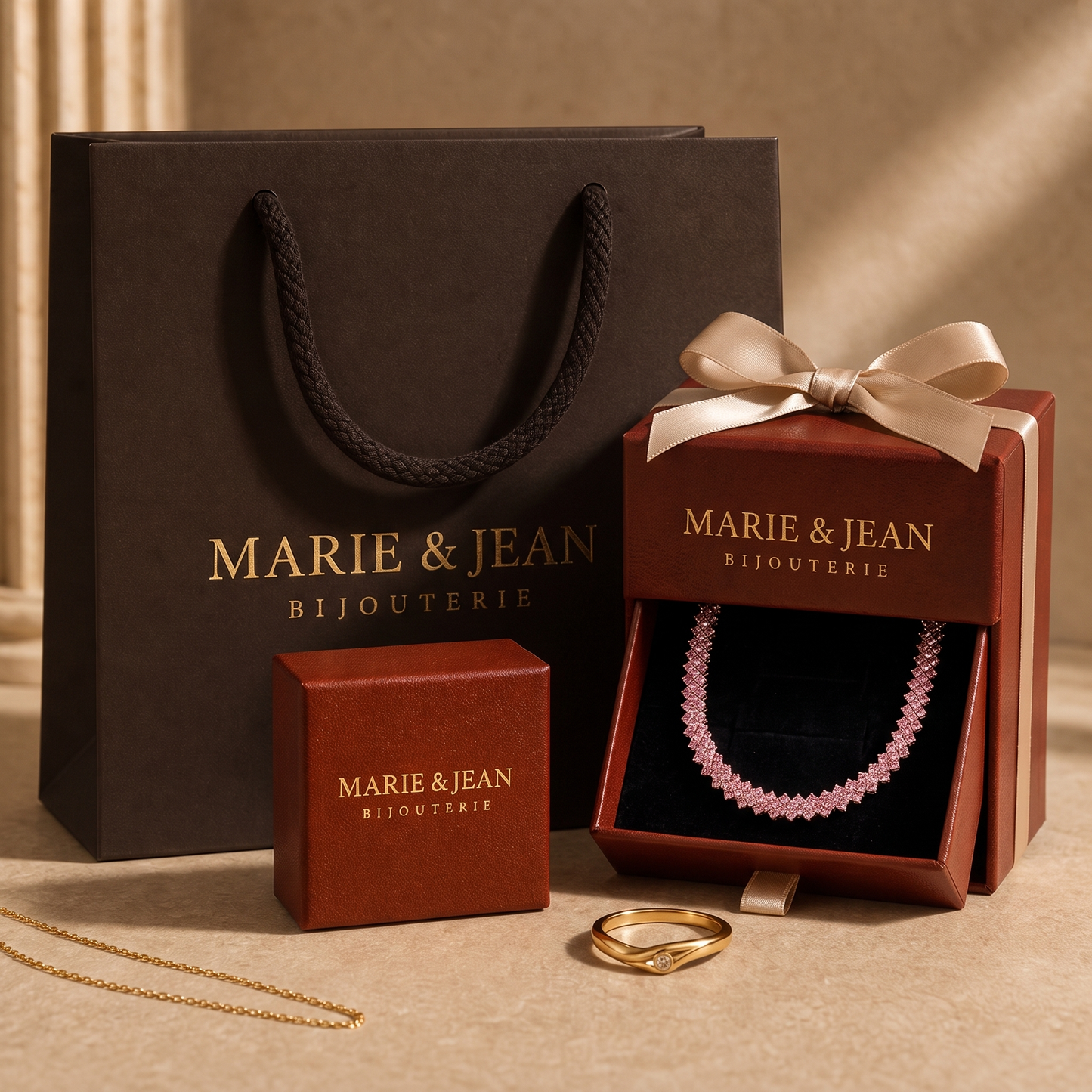 Collier Ligne Rose Braise | Or