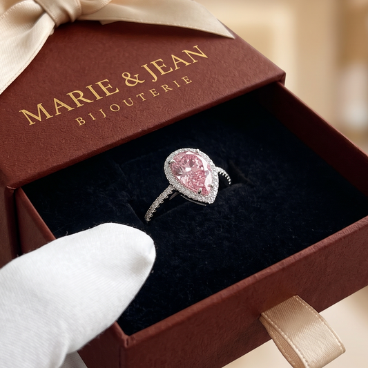 Bague Larme Rose Poudré | Or Blanc