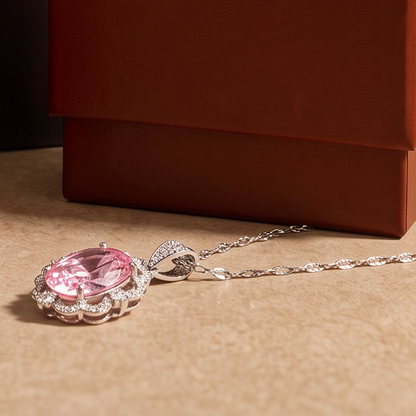 Collier Halo Couronne Ovale Rose | Or Blanc