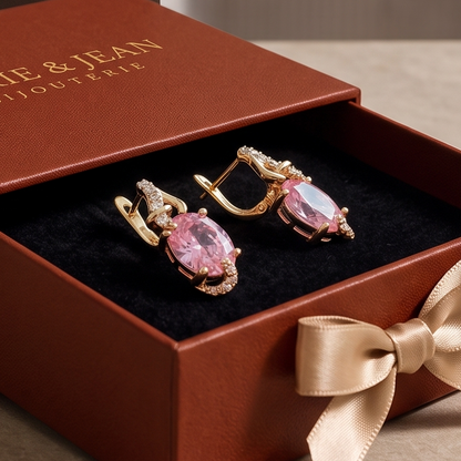 Boucles d'Oreilles Pendantes Aurore Rose | Or