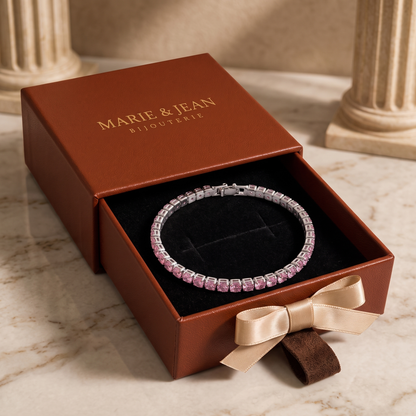Bracelet Tennis Rose Poudré | Or Blanc