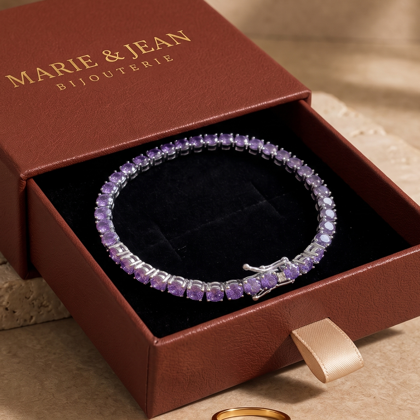 Bracelet Tennis Violet Améthyste | Or Blanc