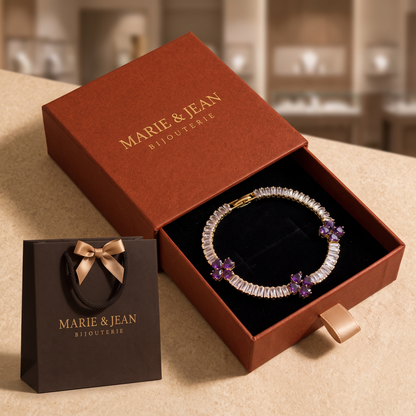 Bracelet Cœur Trèfle Violet Améthyste | Or