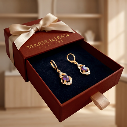Boucles d'Oreilles Larme Clair de Lune Violet Améthyste | Or Rose