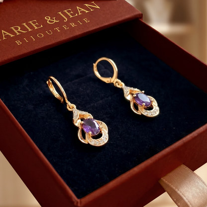 Boucles d'Oreilles Larme Clair de Lune Violet Améthyste | Or Rose