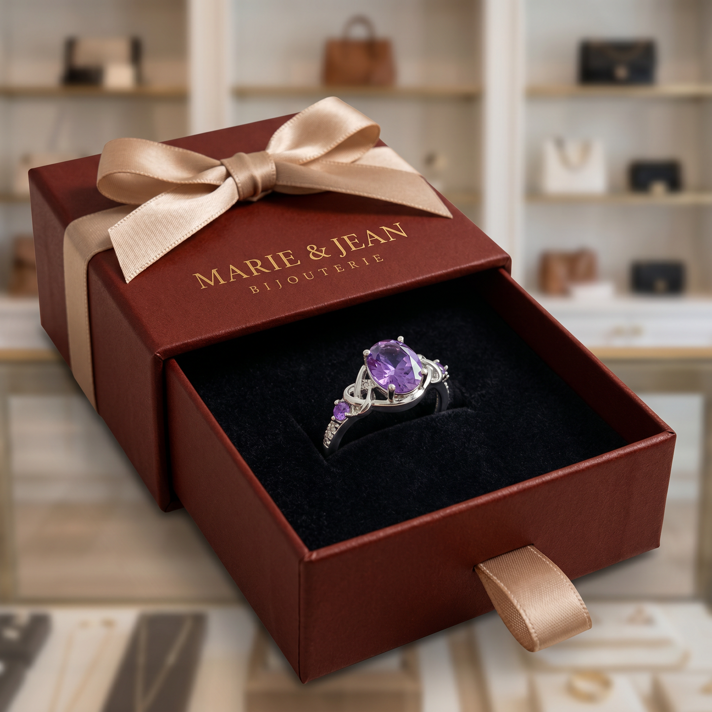 Bague Nœud Violet Améthyste | Or Blanc