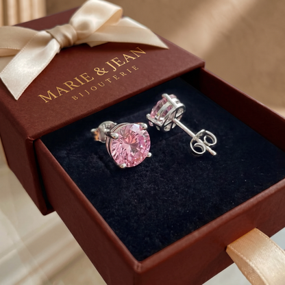 Boucles d'Oreilles Clou Rond Rose Poudré | Or Blanc