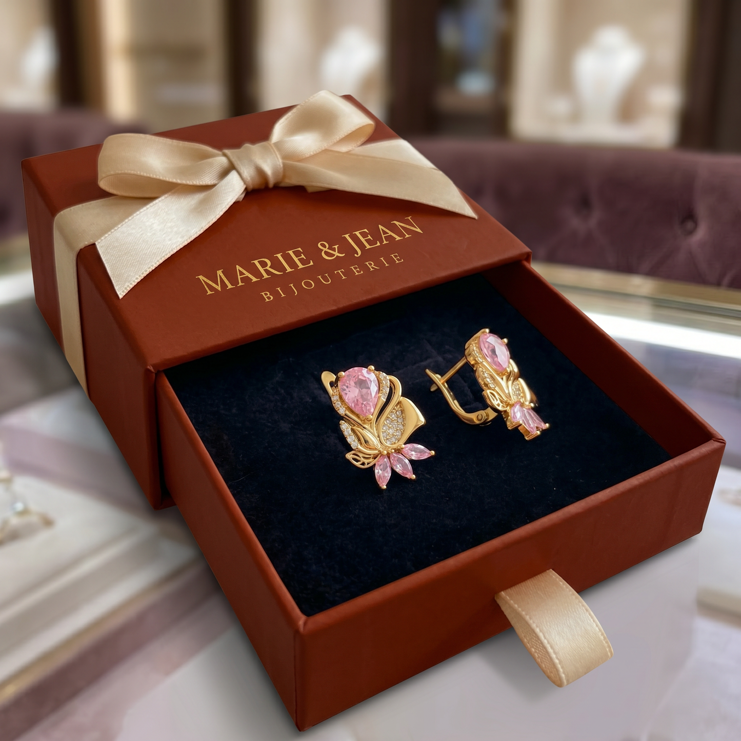 Boucles d'Oreilles Pétale de Rose Amorette | Or Rose