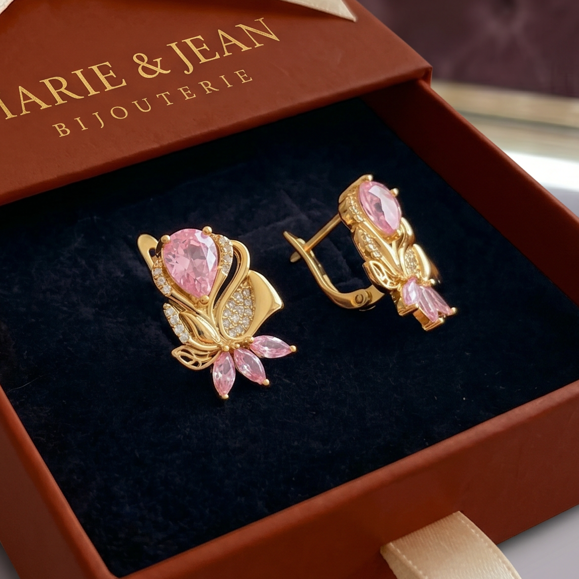 Boucles d'Oreilles Pétale de Rose Amorette | Or Rose