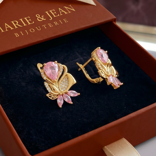 Boucles d'Oreilles Pétale de Rose Amorette | Or Rose