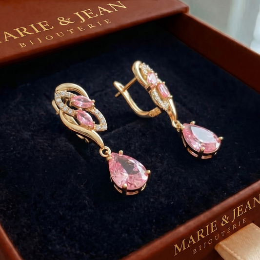 Boucles d'Oreilles Pendantes Scintillantes Rose Poudré | Or
