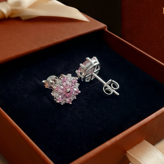 Boucles d'Oreilles Fleur de Cerisier | Or Blanc