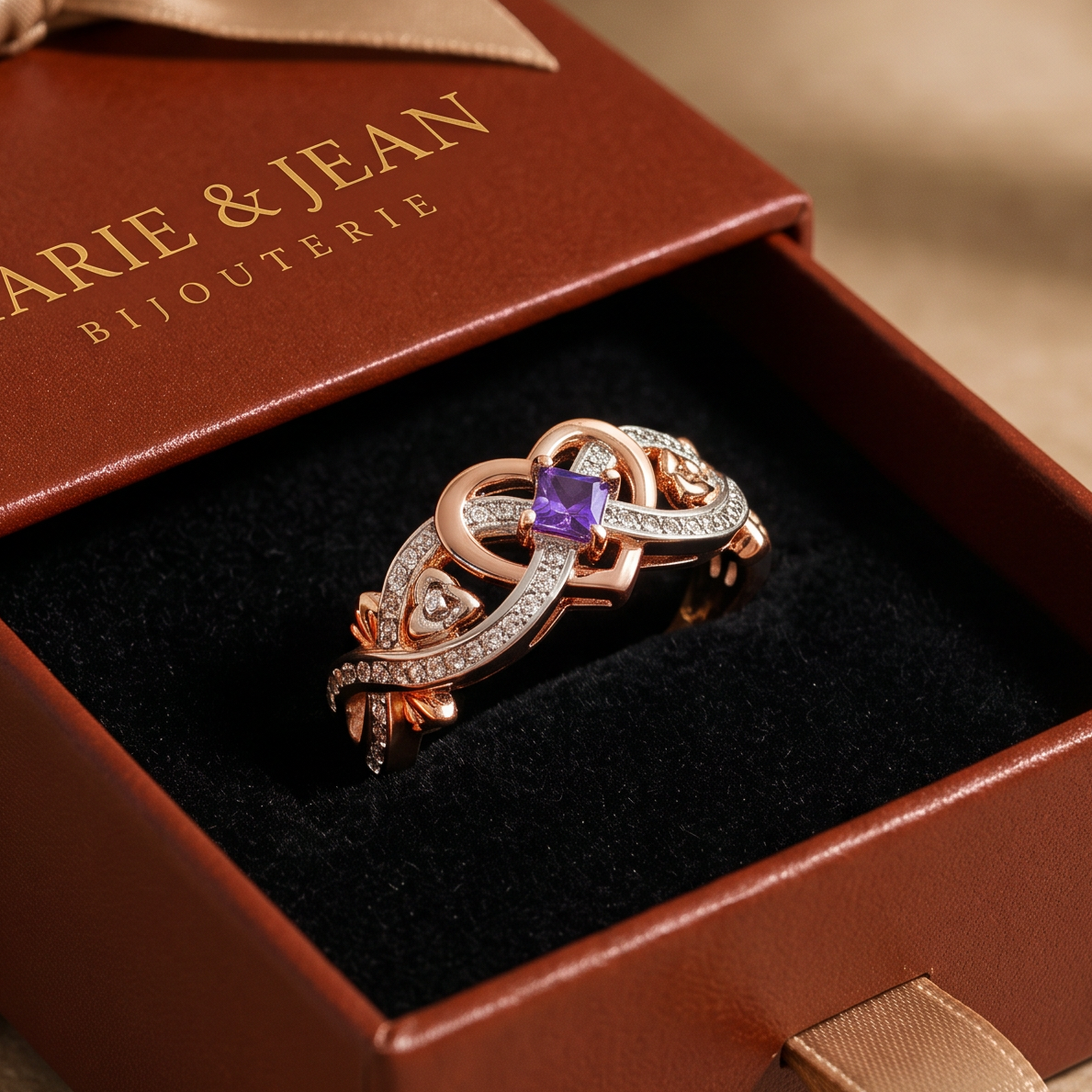 Bague Cœur Violet Or et Argent | Or Mixte