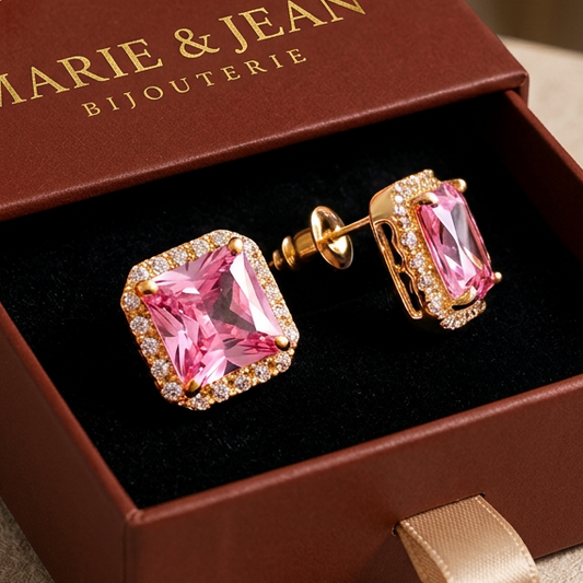Boucles d'Oreilles Clou Pavé Rose Poudré | Or