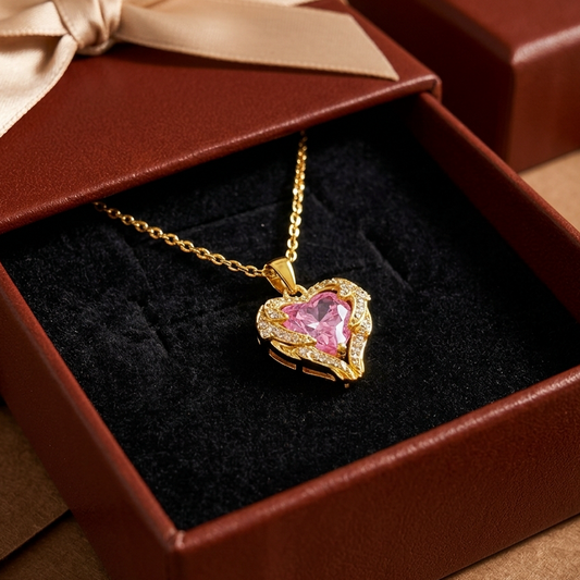 Collier Cœur Rose Étreinte d'Ange | Or