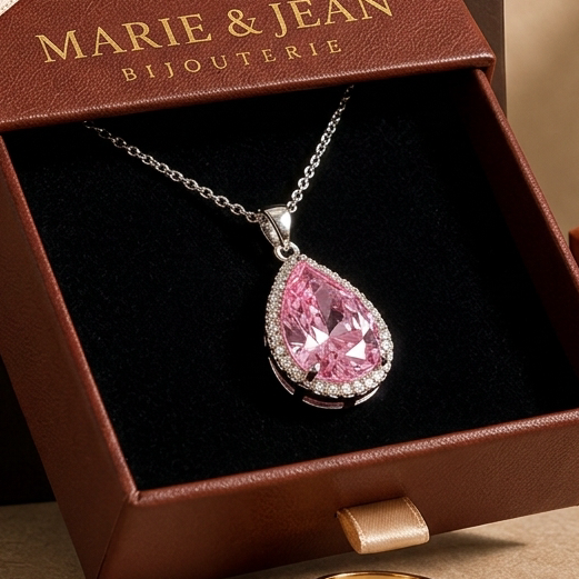Collier Larme Rose | Or Blanc