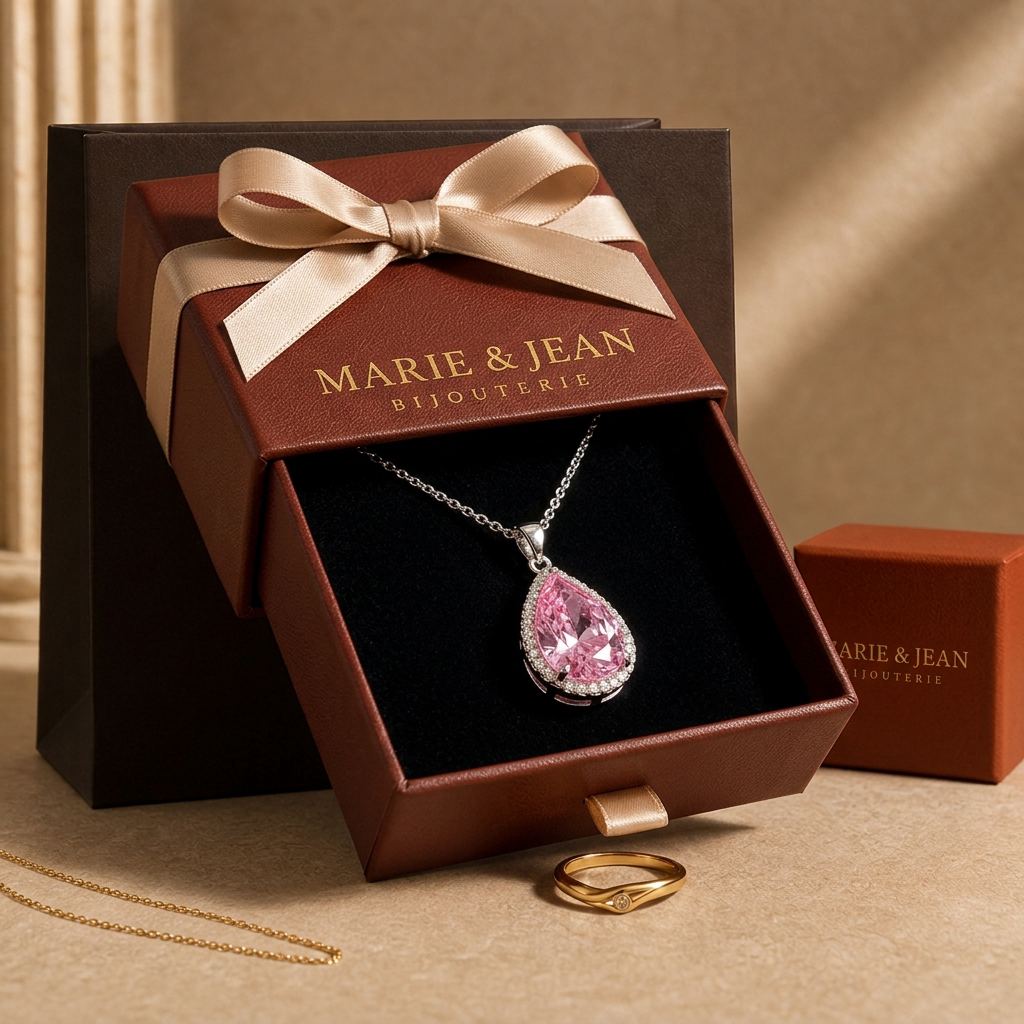 Collier Larme Rose | Or Blanc