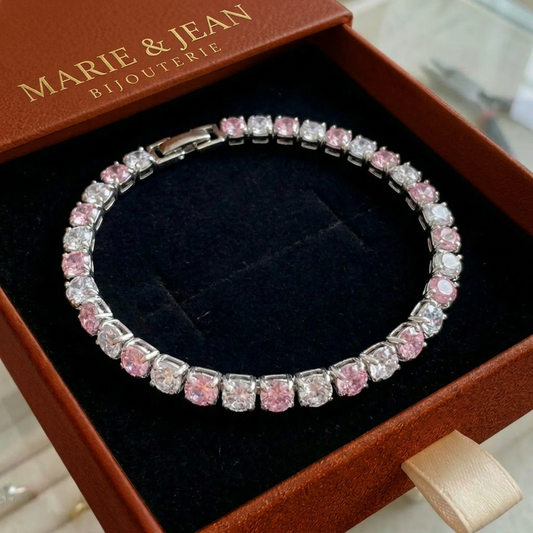 Bracelet Tennis Duo Rose Poudré | Or Blanc