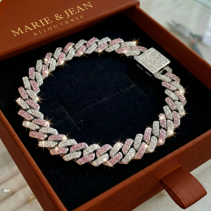 Bracelet Maille Cubaine Scintillante Rosée | Or Blanc