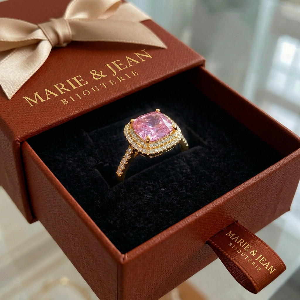 Bague Coussin Rose Poudré | Or