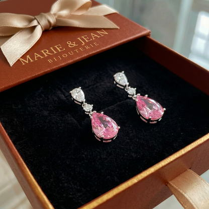Boucles d'Oreilles Pendantes Mireya Blushflare | Or Blanc