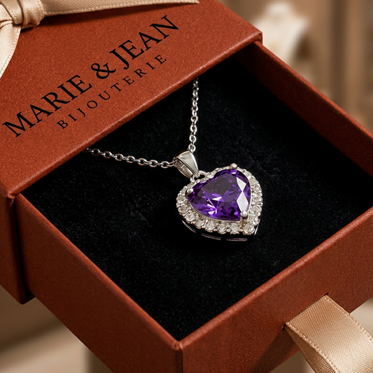 Collier Cœur Radieux Violet Améthyste | Or Blanc