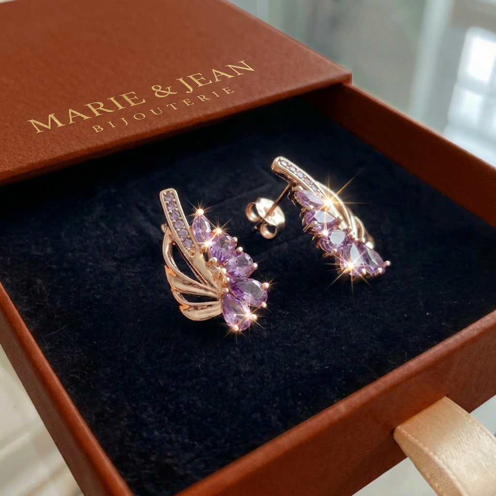 Boucles d'Oreilles Aile Viorelle Violet Améthyste | Or Rose