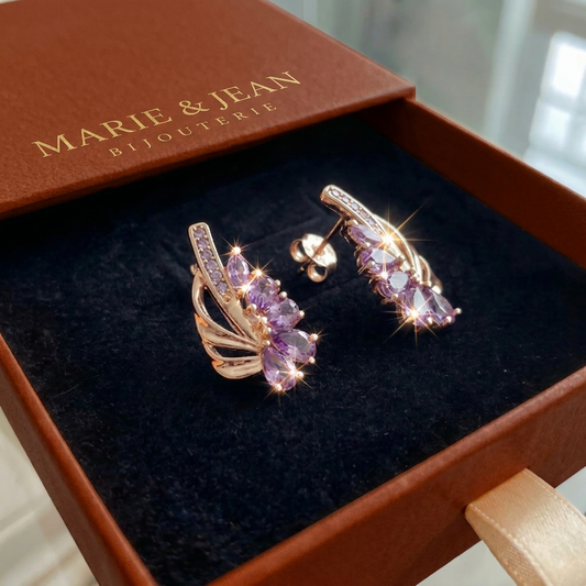 Boucles d'Oreilles Aile Viorelle Violet Améthyste | Or Rose