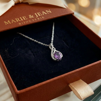 Collier Infini Pavé Violet Améthyste | Or Blanc