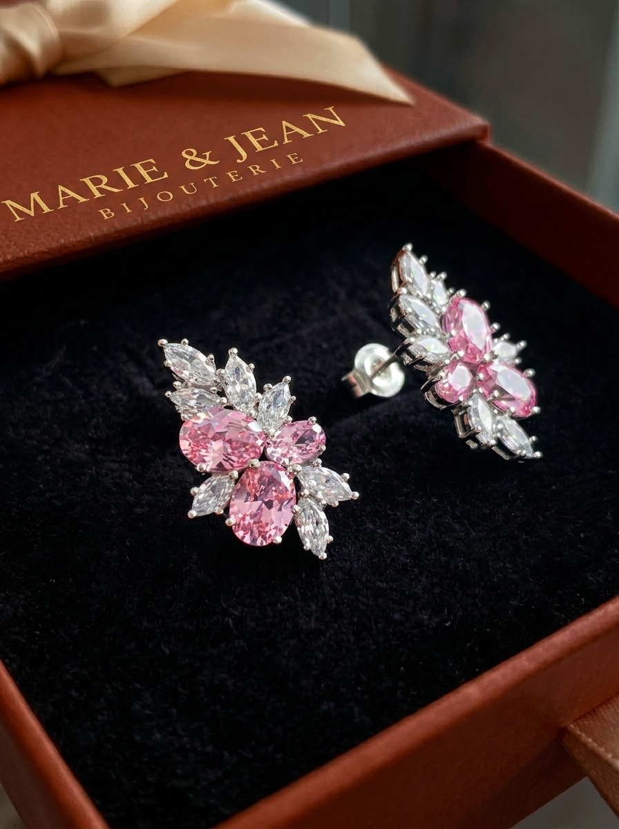 Boucles d'Oreilles Lyra Blushbloom | Or Blanc