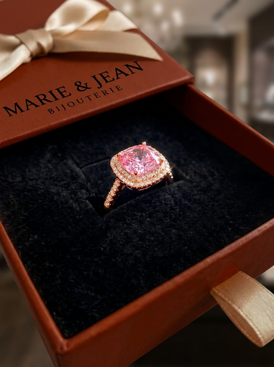 Bague Coussin Rose Poudré | Or Rose