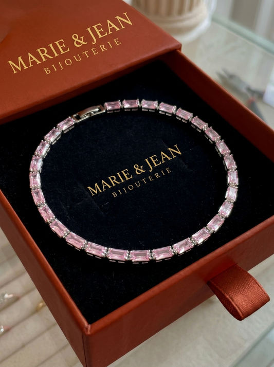 Bracelet Tennis Prisme Rose Poudré | Or Blanc