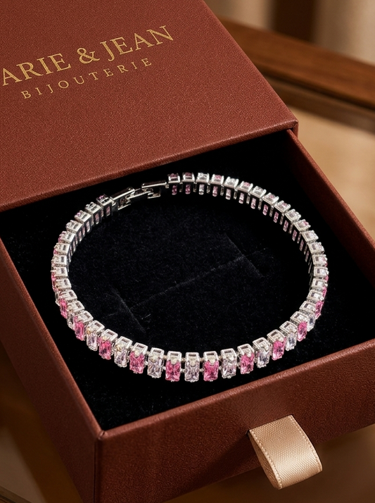 Bracelet Tennis Rayure Rose | Or Blanc