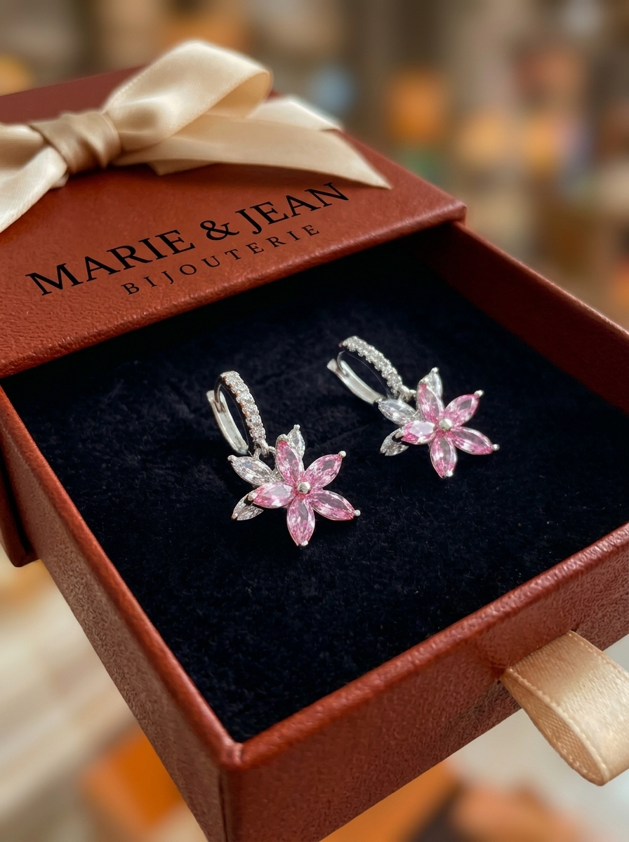 Boucles d'Oreilles Thalia Petalburst Rose | Or Blanc