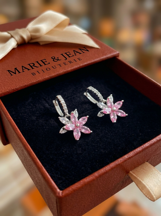 Boucles d'Oreilles Thalia Petalburst Rose | Or Blanc