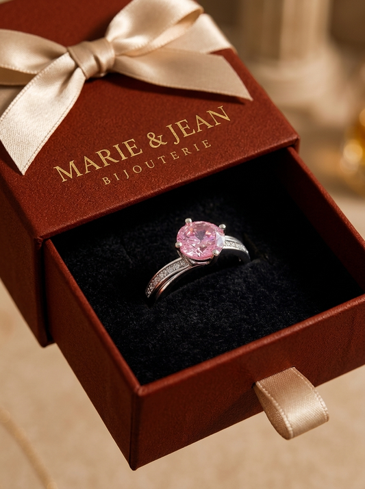 Bague Contour Rose Clair de Lune | Or Blanc