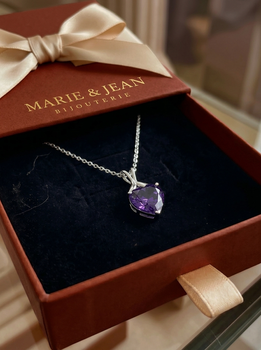 Collier Cœur Violet | Or Blanc