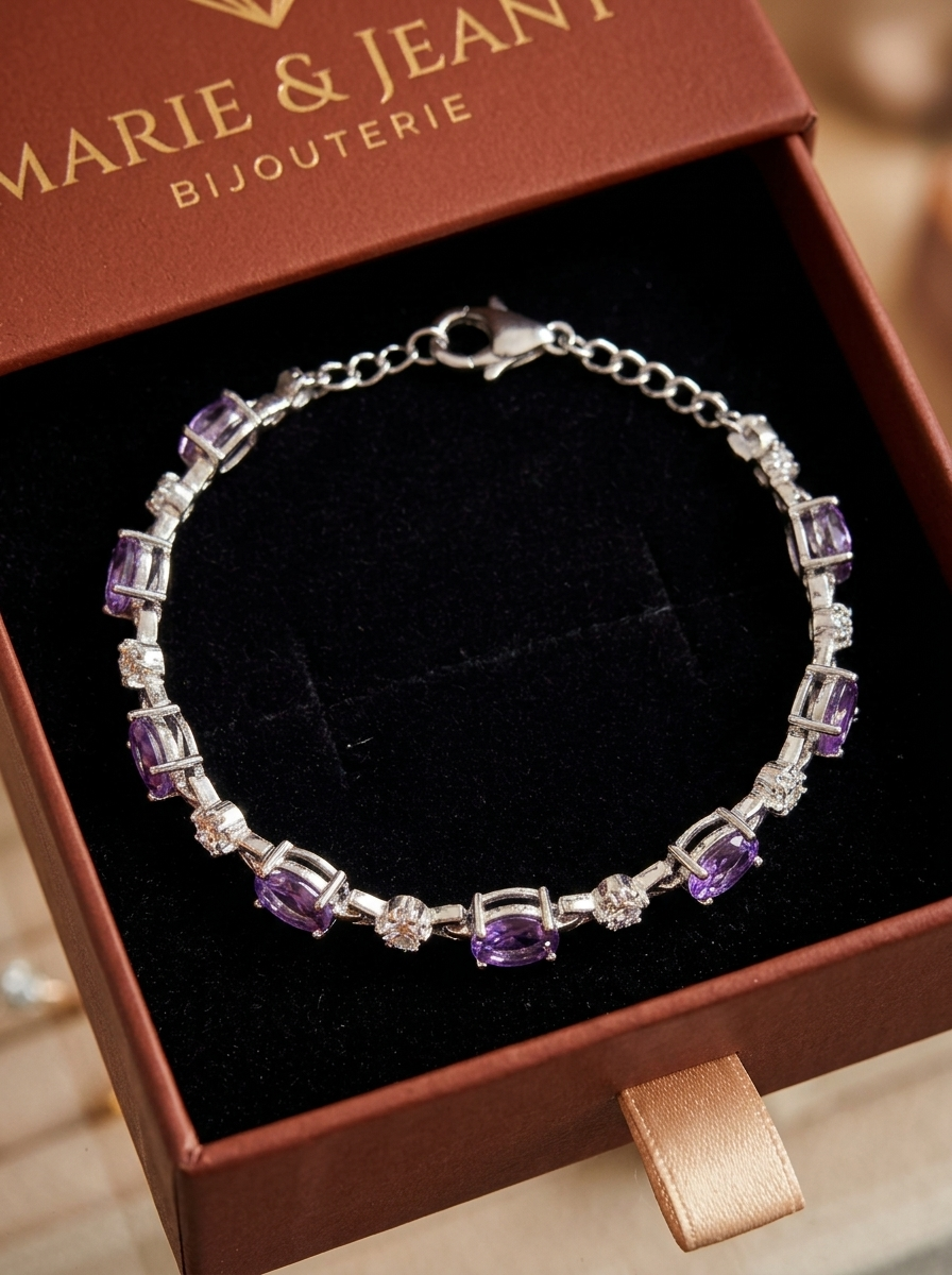 Bracelet Lumière des Étoiles Violet Améthyste | Or Blanc
