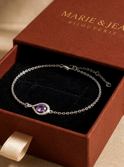 Bracelet Infini Violet Améthyste | Or Blanc