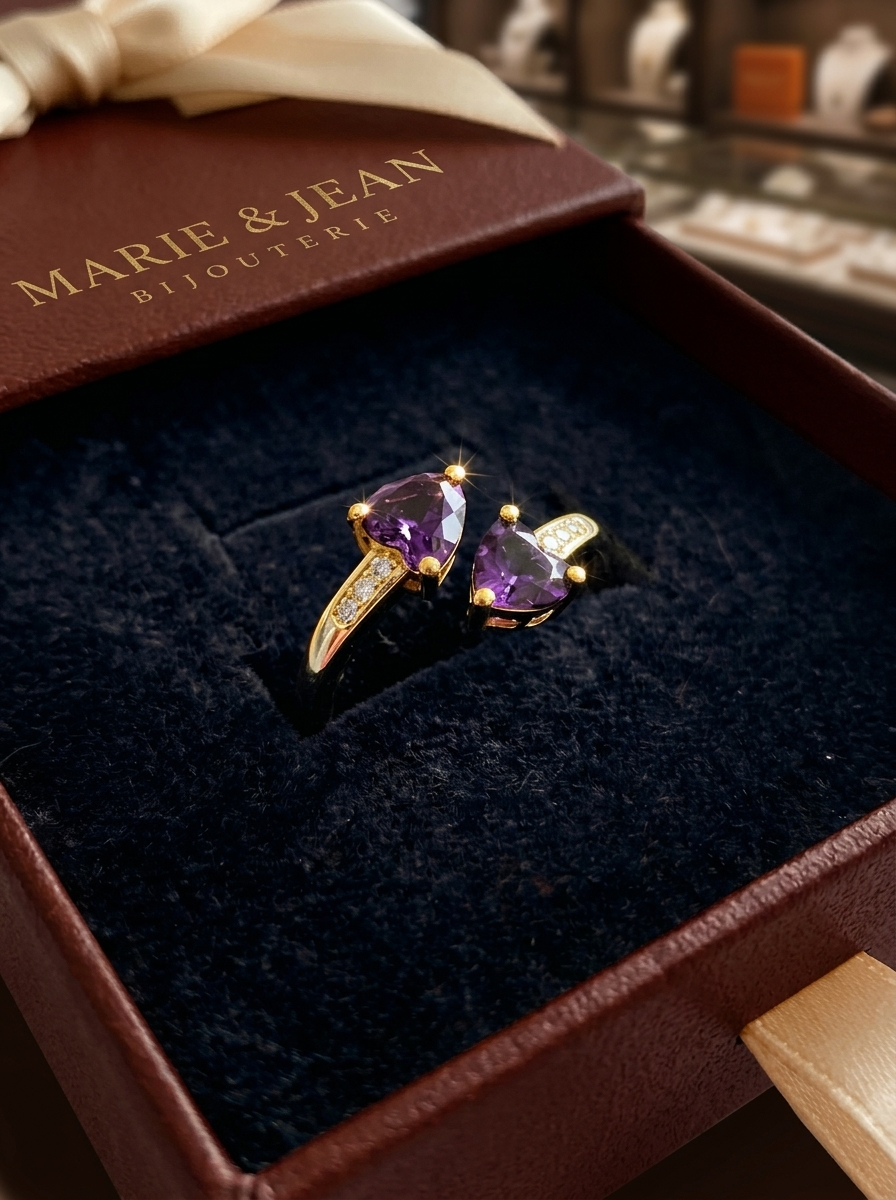Bague Enroulée Cœur Violet Noctira | Or