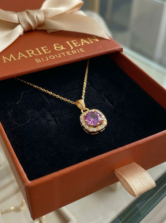 Collier Carré Pavé Violet Améthyste | Or