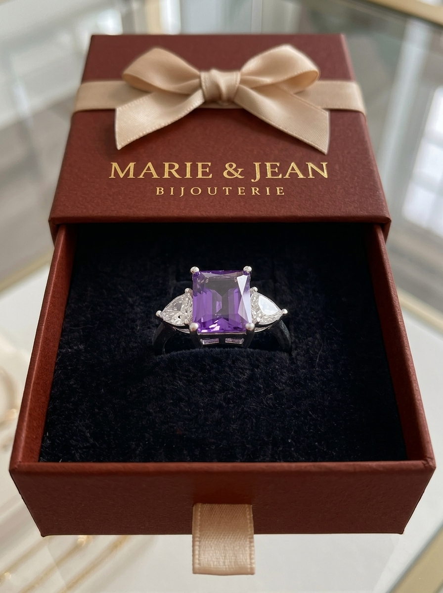 Bague Trinité Violet Améthyste | Or Blanc