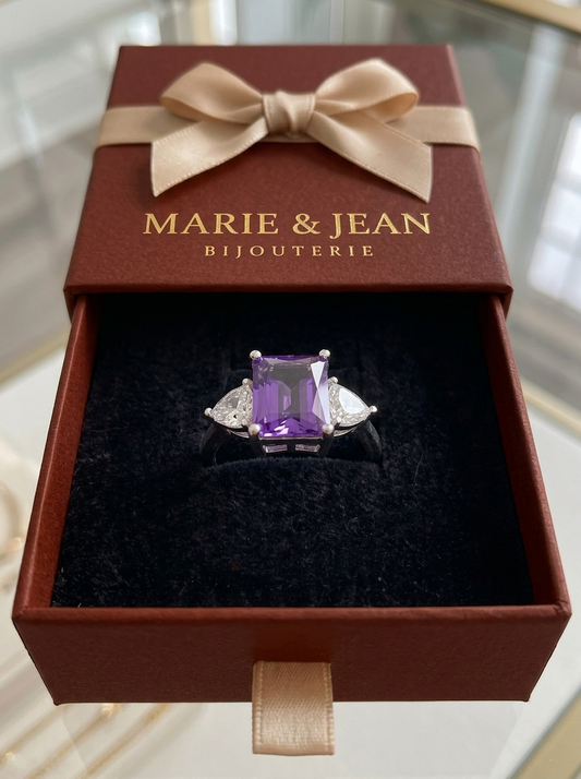 Bague Trinité Violet Améthyste | Or Blanc