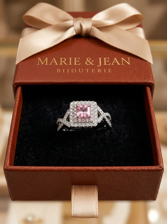 Bague Carrée Pavée Couture | Or Blanc