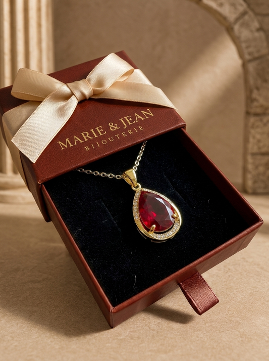 Collier Pendentif Larme Rouge Rubis | Or
