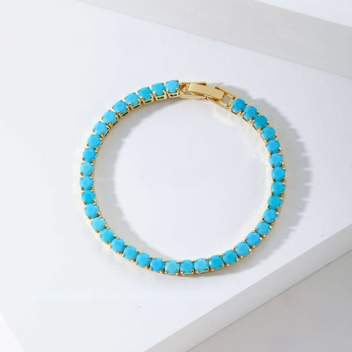 Bracelet Tennis Turquoise Rond | Or