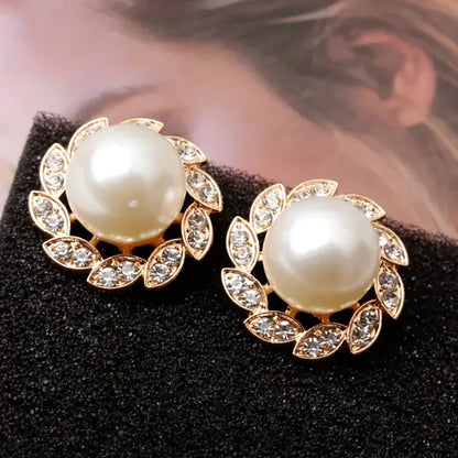 Boucles d'Oreilles Perle et Feuilles Brillantes Exquises | Or