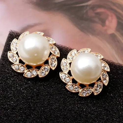 Boucles d'Oreilles Perle et Feuilles Brillantes Exquises | Or
