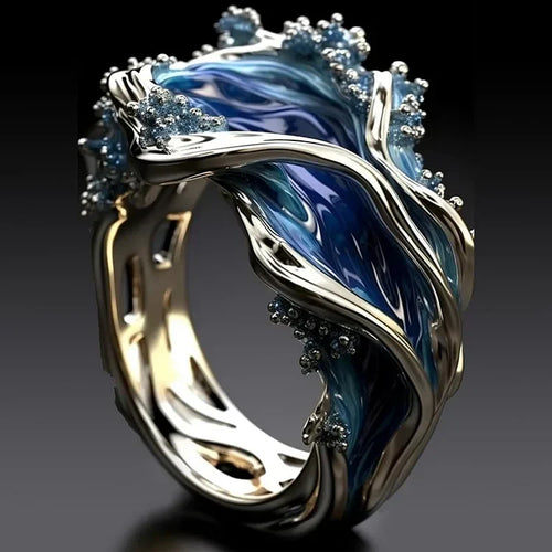 Bague Ondulée Dorée Océan Antique | Or Blanc