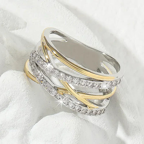 Bague Zircone Radieuse Bicolore | Or Mixte